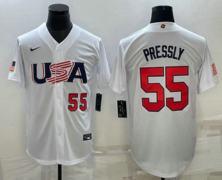 Mens USA Baseball #55 Ryan Pressly Number 2023 White World Baseball Classic Stitched Jerseys->2023 world baseball classic->MLB Jersey